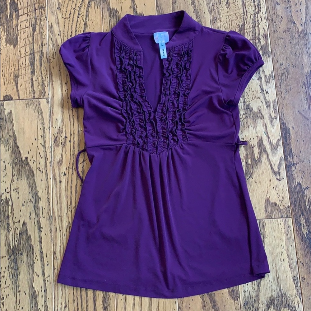 Plum blouse with ruffle detail